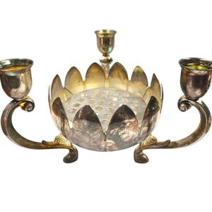 Vintage Leonard Silver Plated Lotus Candelabra with Flower Frog, EUC